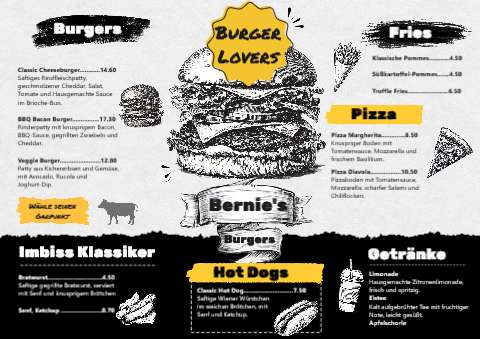 Burger Lovers (A3 liggend) – Menukaart