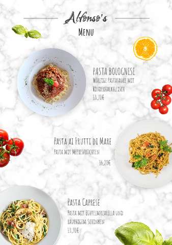 Alfonso's Menu – Menu