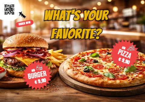 Burger vs. Pizza (A7 horizontaal) – Cadeaubon