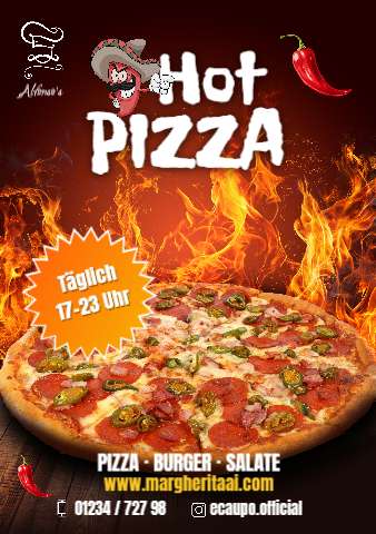 Hot Pizza (A4 hoch) – Speisekarte